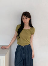 KTパステルUネックパフ半袖ニット (7color)