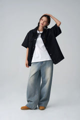 Short-sleeved nylon shirt - Black