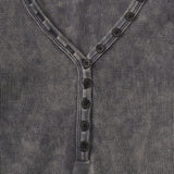 V NECK BUTTON HOODIE (STONE BROWN)