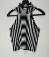 (FALL/WINTER KNIT) KNIT STRIPED SEMI-CROPPED LAYERED INNER TURTLE-NECK THICK TANK - 2 COLOR