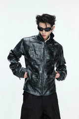 Crocodile Embossed Leather Jacket