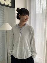 Darun Waffle Color Matching Button Hoodie