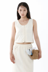 KNIT TEXTURE LONG SKIRT_IVORY