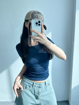 バックスリットポイントUネックショートスリーブ🩵🖤❤💙 - 4 カラーズ