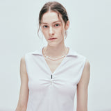 iron bar shirring collar sleeveless white