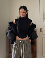 [U-BASIC] Penny brushed shirring cap sleeve half-polar