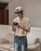 Wavy Open Collar Half Shirt