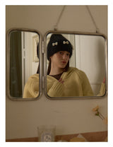 Pearl Ribbon Furry Knit Beanie