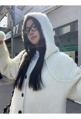Formal oversized-fit hooded soft knit cardigan