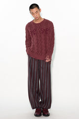 Heavy industry water-washed hand-distressed cable-knit sweater