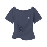 シャーリングスリット刺繍Tシャツ(26STP-SSTS04)