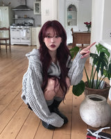 [wool30%] ウッズケーブル ツーウェイニット フード付きジップアップ