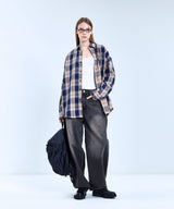 87-STAN074 Vintage Palm Tree OverFit Long Sleeve Check Shirt