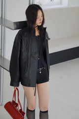 Free Shine Loose Fit Leather Rider Jacket