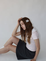 レースジップカラー半袖パフTシャツ(pink)