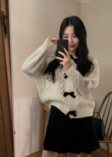 Velvet Ribbon Cable Knit Cardigan (3color)