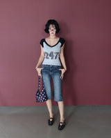 Capri Half-Length Slim Fit Denim Pants