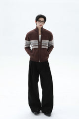 Heavyweight Fair Isle Knit Zip Cardigan