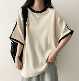 タニエンブロイダリーパターンワッフルトラックボクシーフィット半袖Tシャツ