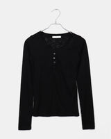 リベッドボタンラウンドネックロングスリーブTシャツ