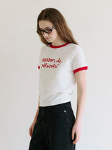 MAISON DE ROLA リンガーTシャツ ホワイト+レッド