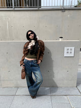 Suede lace-up no-collar jacket