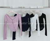 shoulder unbalanced ribbed cardigan