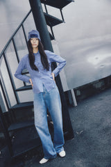 SOFT BOW BEANIE STRIPE BLUE