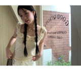 Summer knit flower sleeveless tee
