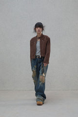 Retro damage wide denim