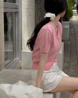 Ab linen short-sleeved cardigan