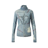 DENIM PRINT TURTLE  NECK BODYSUIT