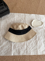 Sky blue linen color-block bucket hat