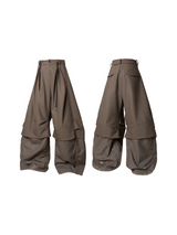 RELABEL Spatial Relationship (Cantilevered) Double-Layer Horizontal and Vertical Pleated Faux Two-Piece Loose Curved-Leg Trousers