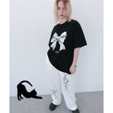 メタリックリボンTシャツ - BLACK