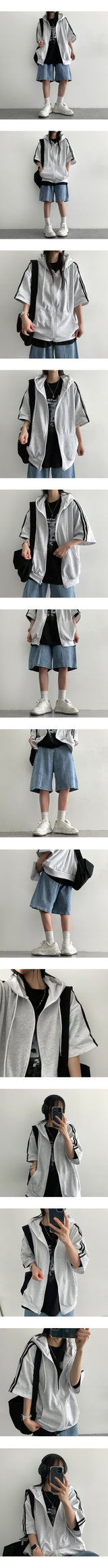 Zenc Track Line Short Sleeve Hooded Zip-Up