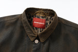 COATED WASHED PEARL SAILING LEOPARD PRINT FLEECE-LINED MICHIGAN JACKET.