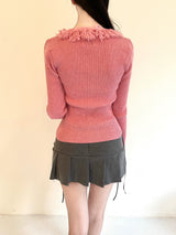 1075. Fringe wool knit cardi (4color)