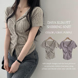 Daya slim fit shirring collar ribbed short sleeve knit