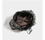 Quilted Chain Ruched Bucket Shoulder Bag