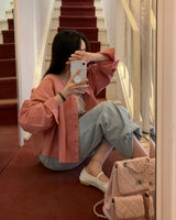 [BELLIDE MADE] lルーズフィッティングカラーレスコットンシャツ