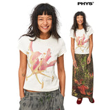ニット花柄プリントスキニーハーフスリーブTシャツ