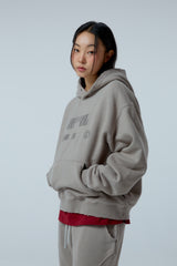 Street league artwork damage washing over-crop fit hoodie (Ash grey)