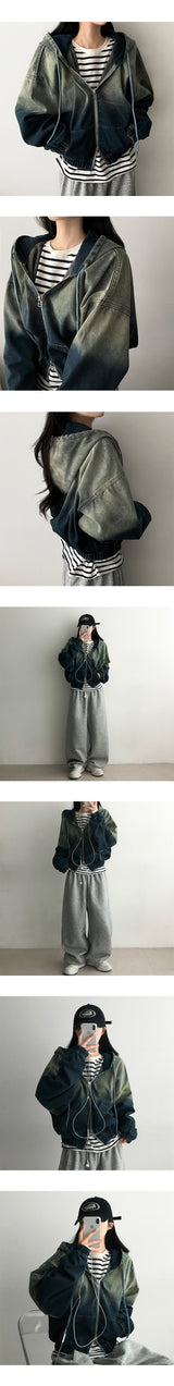 Tying Washing Two-Way Banding Hood Zip-Up