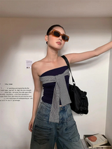 Stripe wrap strap sleeveless tube top