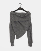 Chetil Diagonal V-Neck Year-end Look Off-Shoulder Knitwear
