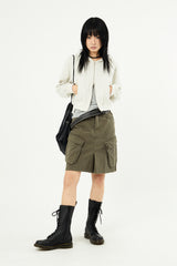 Flap vintage washed cargo midi skirt