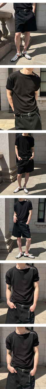 [S/S] サイドジッパーハーフニットTシャツ(3color)