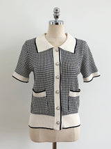 Carson Collar Color Matching Check Knit Cardigan