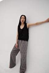 Linen oval neck knit, Black